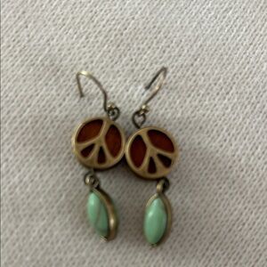 Lucky Brand Peace Symbol Earrings with Mint Green Accents